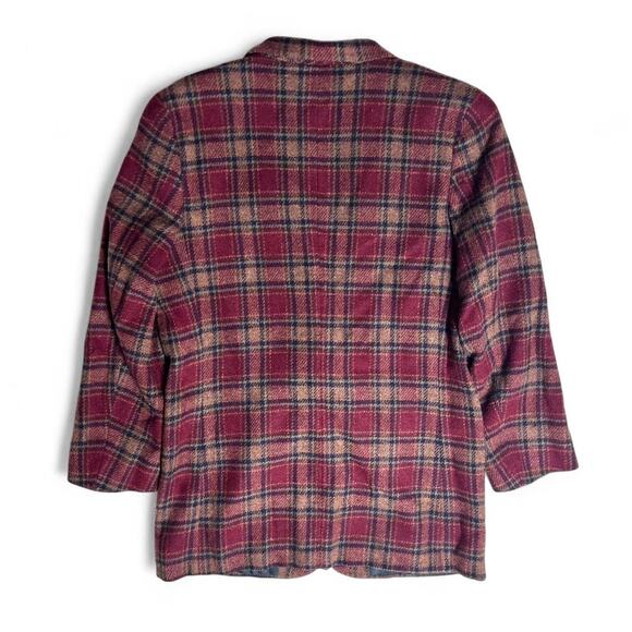 L.L. Bean Vintage 80s Wool Tartan Plaid One Button Blazer Jacket Womens 14R - Picture 3 of 6